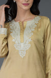 Beige Gold Kashmiri Tilla Embroidered Dhoti Pants Suit