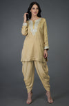 Beige Gold Kashmiri Tilla Embroidered Dhoti Pants Suit