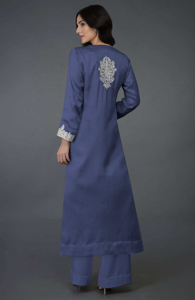 Iris Blue Kashmiri Tilla Embroidered Kurta Set