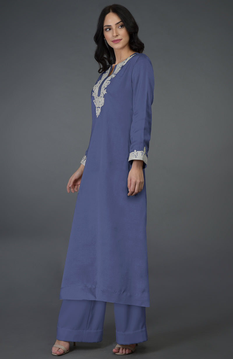 Iris Blue Kashmiri Tilla Embroidered Kurta Set