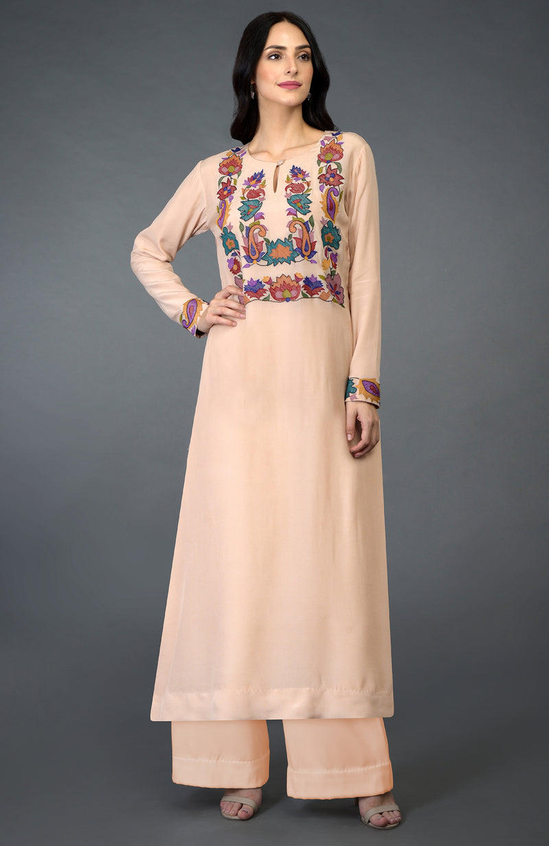 Tea Rose Kani Art Embroidered Kurta Set