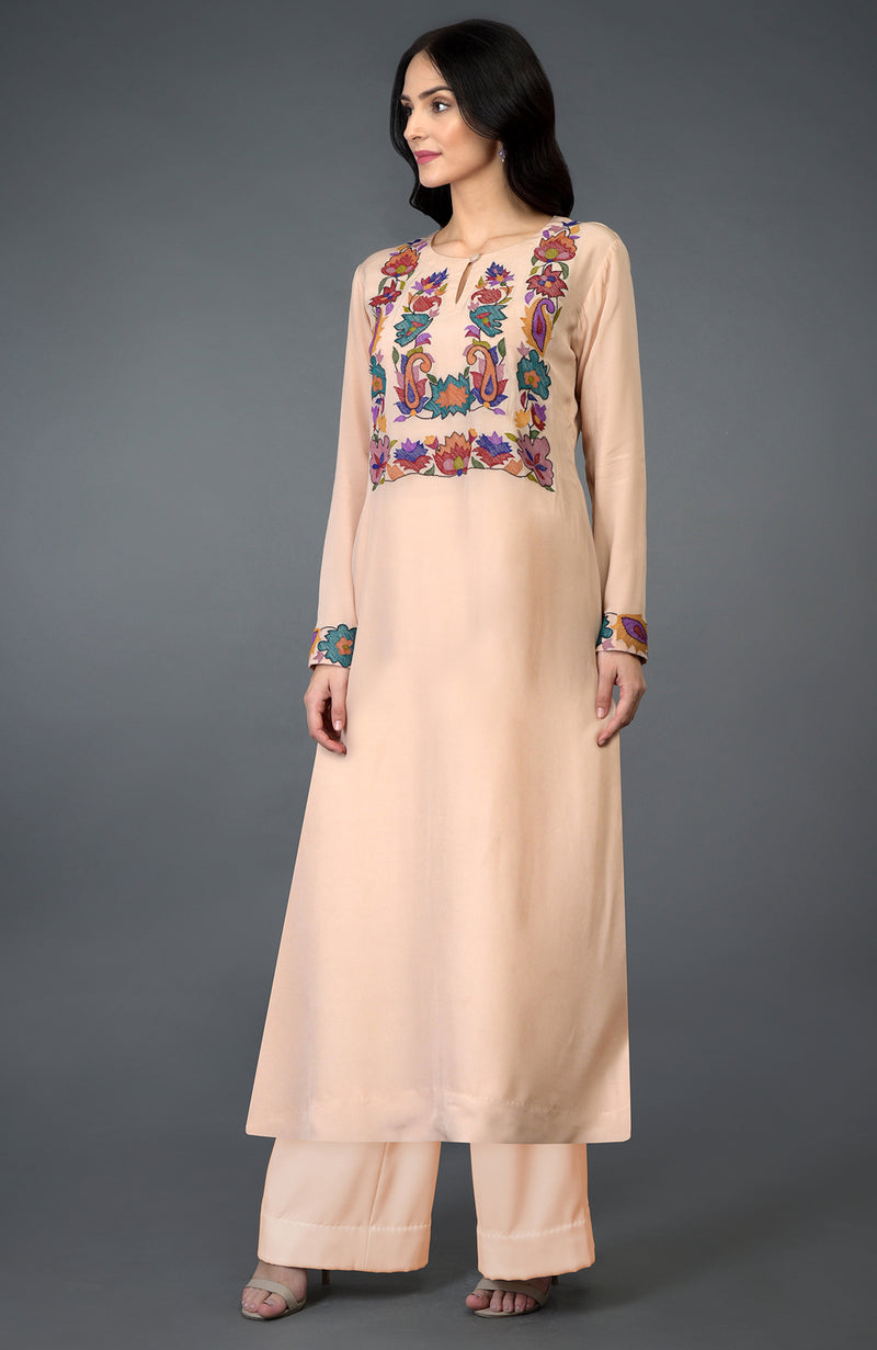 Tea Rose Kani Art Embroidered Kurta Set