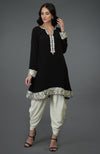 Black Parsi Gara Embroidered Patiala Pants Suit