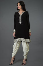 Black Parsi Gara Embroidered Patiala Pants Suit