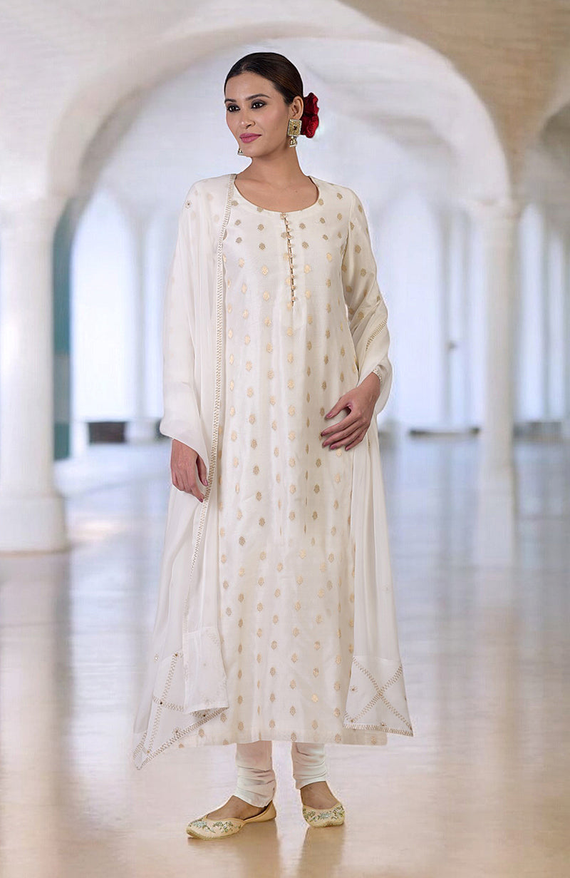 Ivory Banarasi Bootah & Aari Tilla Embroidered Kurta  Set