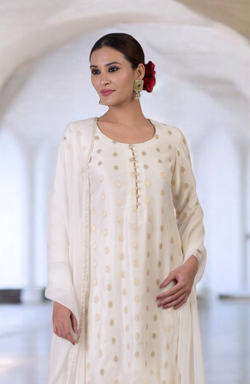 Ivory Banarasi Bootah & Aari Tilla Embroidered Kurta  Set