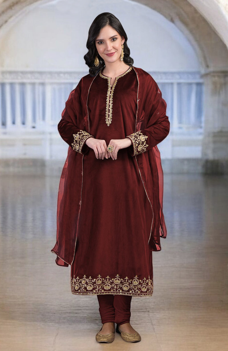 Maroon Zardozi Hand Embroidered Kurta Set