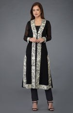 Black- Ivory Parsi Gara Embroidered Overlay Suit