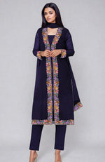 Navy Blue Parsi Gara Embroidered Overlay Suit