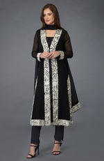 Black- Ivory Parsi Gara Embroidered Overlay Suit