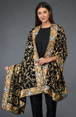 Black-Beige Gold Parsi Gara Pure Pashmina Shawl