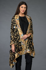 Black-Beige Gold Parsi Gara Pure Pashmina Shawl