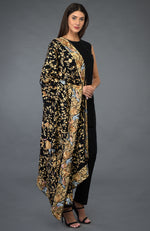 Black-Beige Gold Parsi Gara Pure Pashmina Shawl