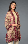 Beige-Maroon Parsi Gara Pure Pashmina Shawl