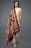 Beige-Maroon Parsi Gara Pure Pashmina Shawl