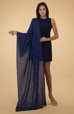 Navy Blue Beads & Crystal Hand Embroidered Pure Cashmere Stole