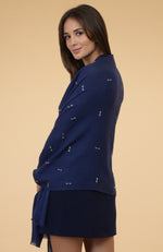 Navy Blue Beads & Crystal Hand Embroidered Pure Cashmere Stole