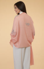 Pastel Peach Floral Hand Embroidered Pure Cashmere Stole