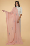 Pastel Peach Floral Hand Embroidered Pure Cashmere Stole