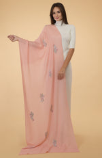 Pastel Peach Floral Hand Embroidered Pure Cashmere Stole