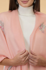 Pastel Peach Floral Hand Embroidered Pure Cashmere Stole