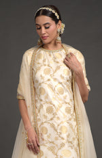 Ivory Benarasi Weave Zardozi  Kurta Set