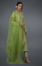 Pista Green Pintuck Silk Kurta Set with Dupatta