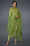 Pista Green Pintuck Silk Kurta Set with Dupatta