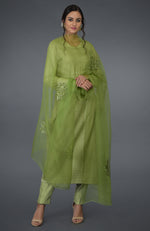 Pista Green Pintuck Silk Kurta Set with Dupatta