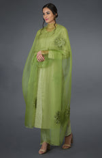 Pista Green Pintuck Silk Kurta Set with Dupatta