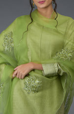 Pista Green Pintuck Silk Kurta Set with Dupatta