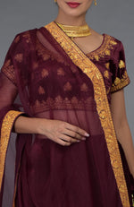 Burgundy Kashmiri Tilla Embroidered Lehenga Outfit