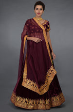 Burgundy Kashmiri Tilla Embroidered Lehenga Outfit