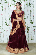 Burgundy Kashmiri Tilla Embroidered Lehenga Outfit