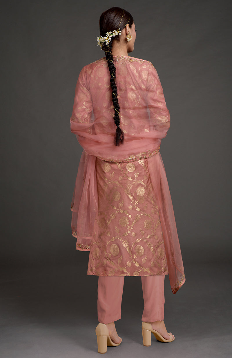 Desert Rose Benarasi Weave Zardozi Embroidered Kurta Set