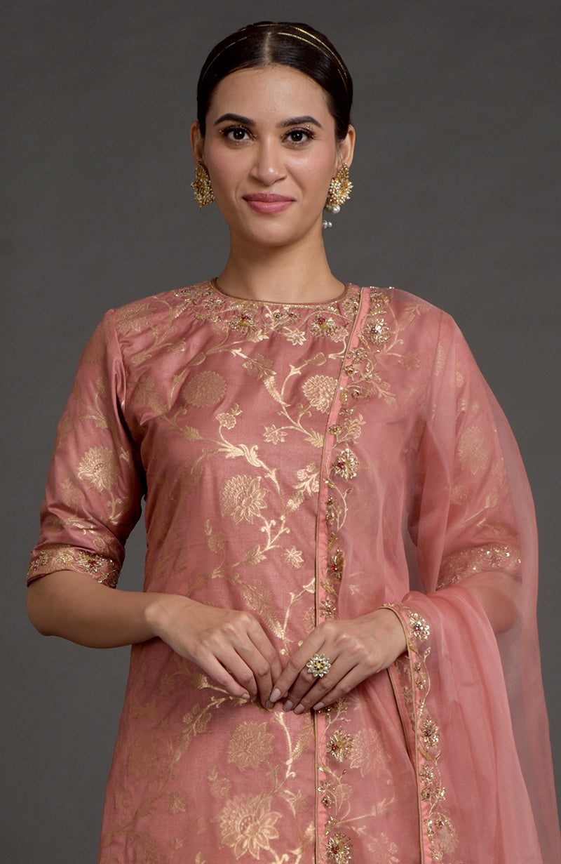 Desert Rose Benarasi Weave Zardozi Embroidered Kurta Set