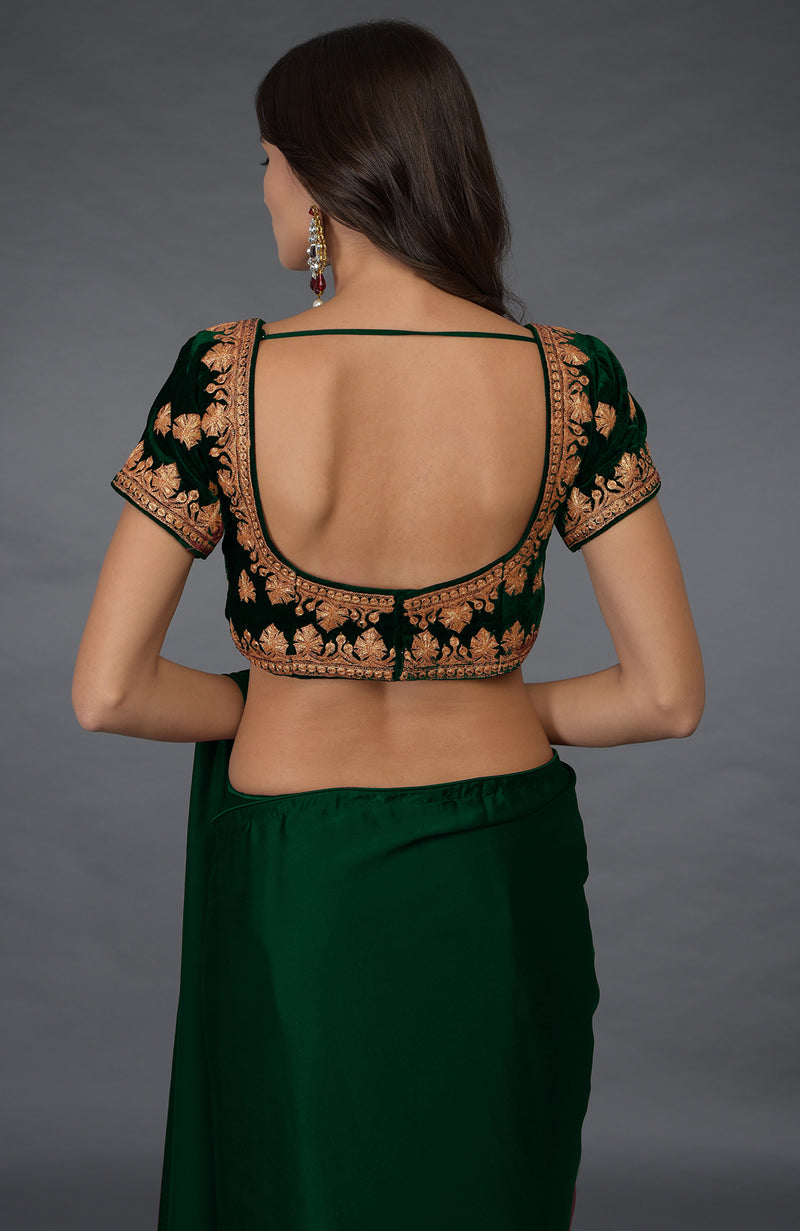 Emerald Green Saree with Kashmiri Tilla Embroidered Blouse