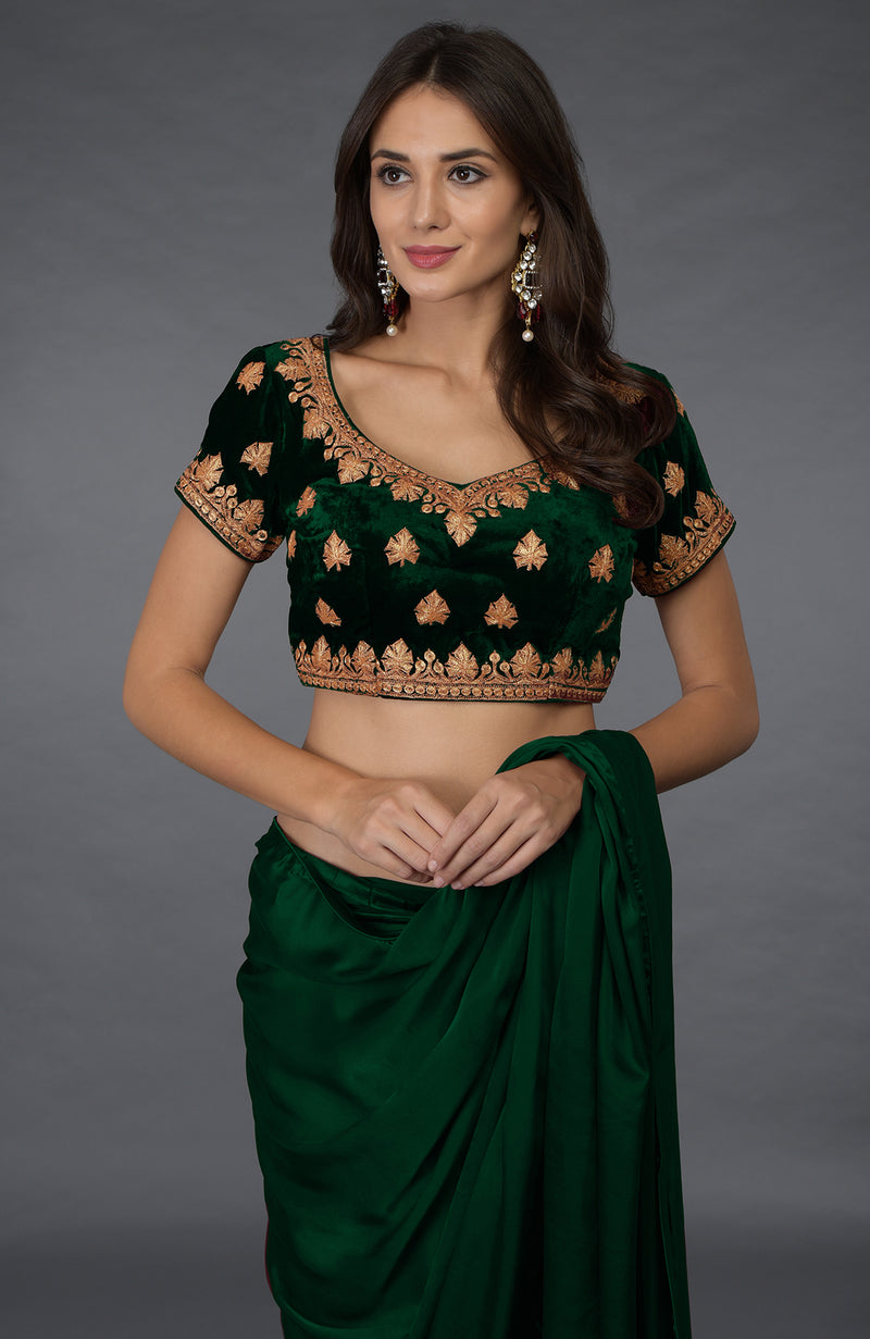 Emerald Green Saree with Kashmiri Tilla Embroidered Blouse