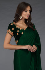 Emerald Green Saree with Kashmiri Tilla Embroidered Blouse