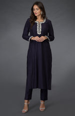 Eclipse Blue- Silver Zari Beads & Sequin Embroidered Suit