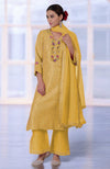 Calendula Yellow Gota & Parsi Gara Embroidered Silk Linen Suit