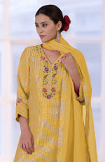 Calendula Yellow Gota & Parsi Gara Embroidered Silk Linen Suit