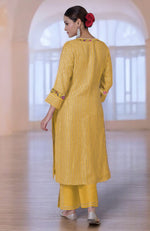 Calendula Yellow Gota & Parsi Gara Embroidered Silk Linen Suit