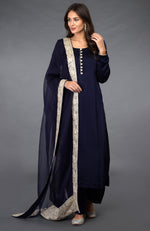 Midnight Blue Kashmiri Tilla Embroidered Salwar Pants Suit