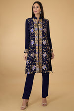 Midnight Blue Parsi Gara Jacket Set