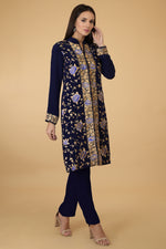 Midnight Blue Parsi Gara Jacket Set