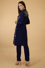 Midnight Blue Parsi Gara Jacket Set