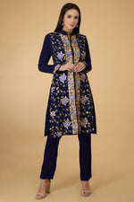 Midnight Blue Parsi Gara Jacket Set