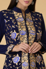 Midnight Blue Parsi Gara Jacket Set