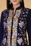 Midnight Blue Parsi Gara Jacket Set